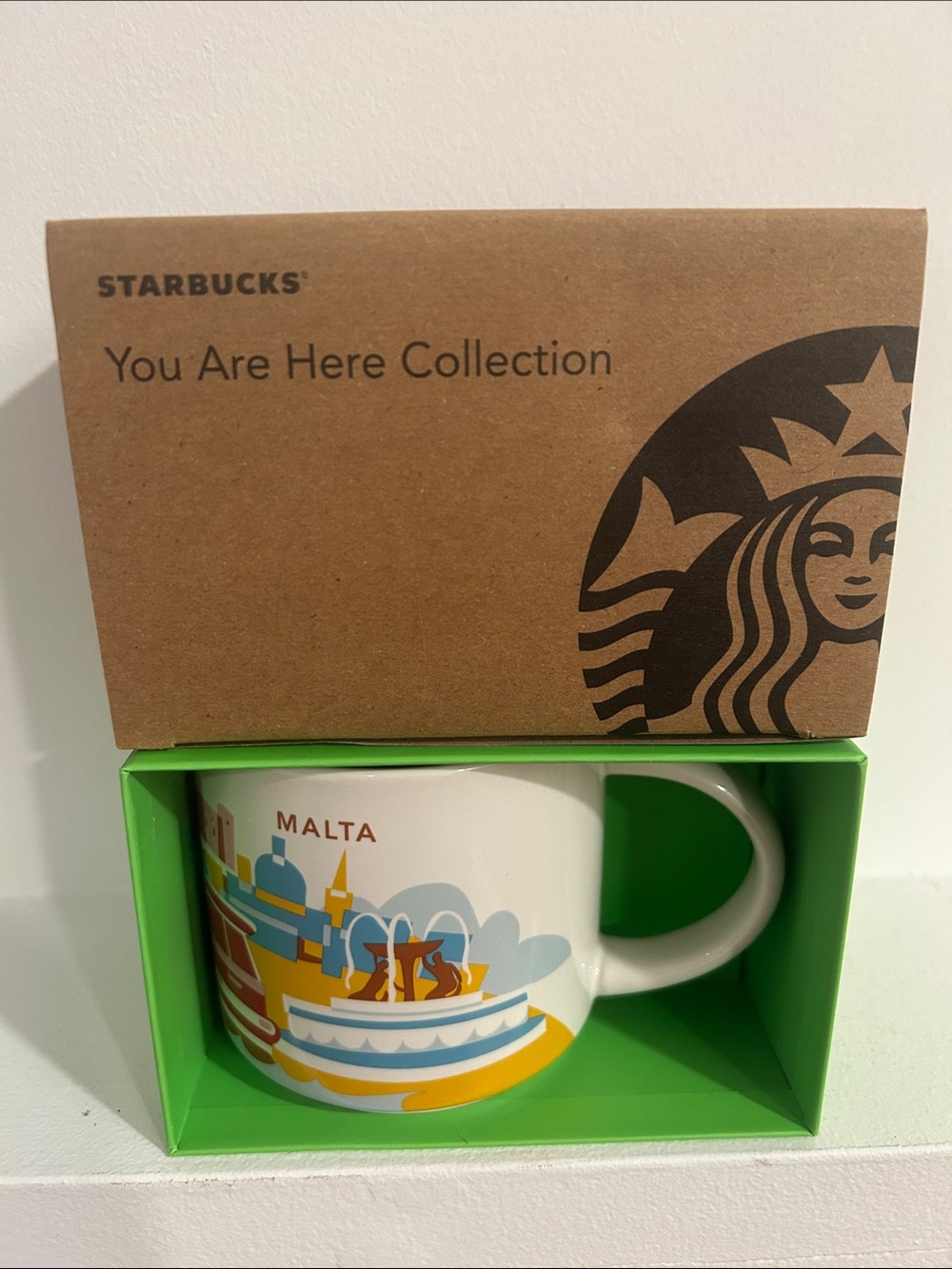 NWT Starbucks Malta You Are Here Mug - White with Green Interior & Handle